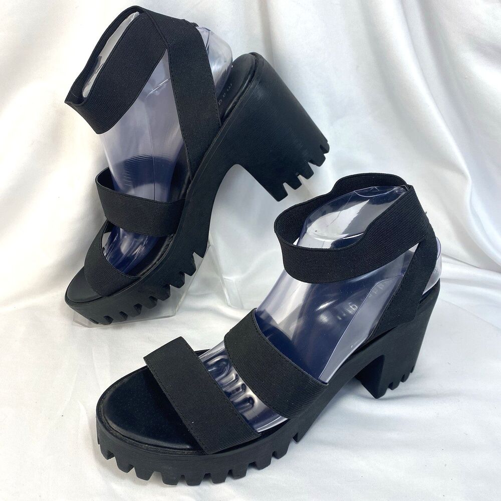 Madden Girl SOHOO Sandal W 10M Chunky Block Heel Elastic Strappy Open Toe Black